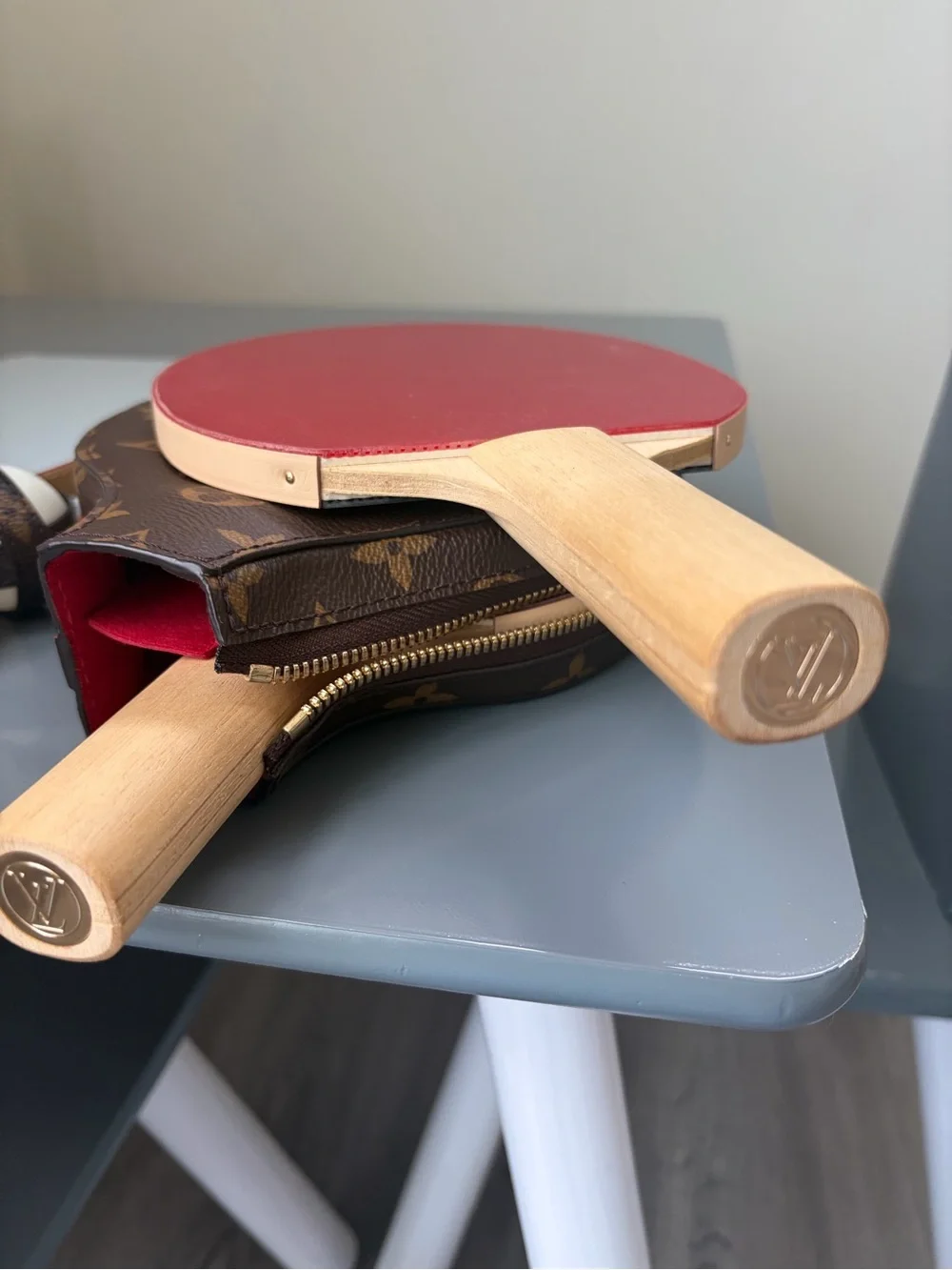 Louis Vuitton Brown Monogram Paddles and Case with Matching Balls
